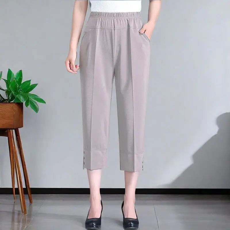 

Middle-aged And Elderly Women Capris Pants 2025 Summer Grandma's Thin Loose High-waist Casual Straight-leg Pants