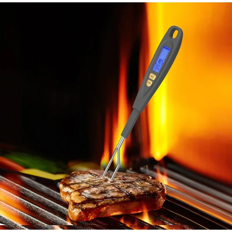 Digital Food Thermometer with LCD Backlight Display Long Stainless Steel Fork for BBQ ABS Material