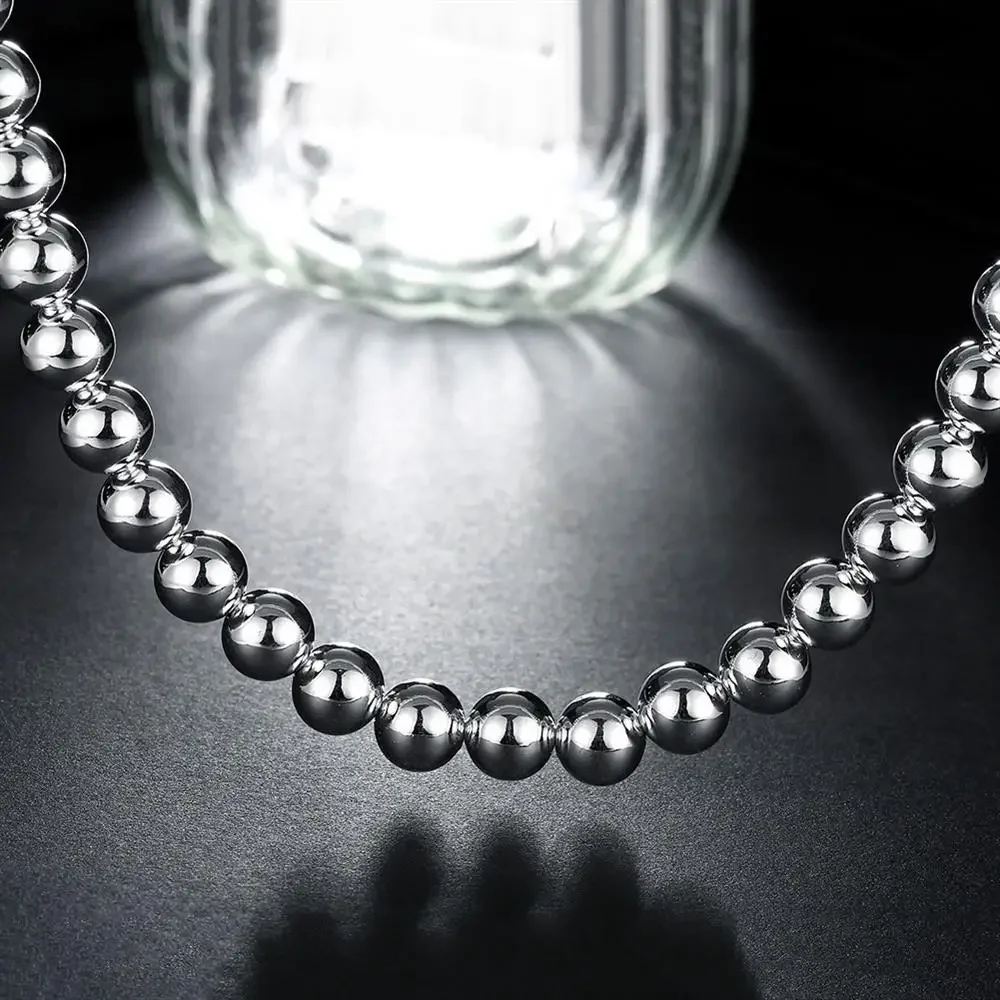 

Hot 925 Silver Necklaces Jewelry 20 Inches 10MM Classic Smooth Beads Fashion Necklace for Women Christmas Gifts