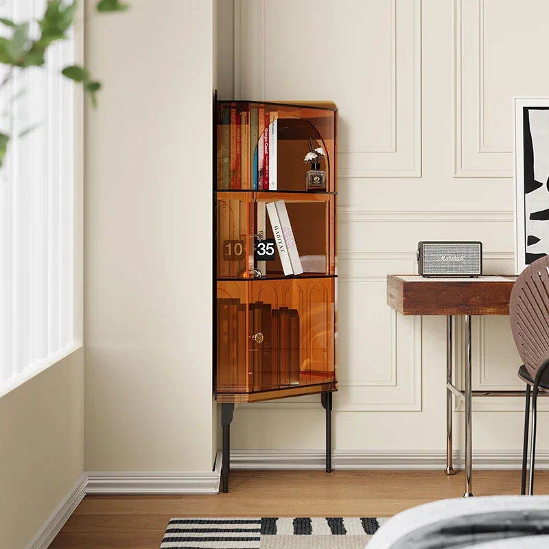 N40 Nordic light luxury cabinet corner rack acrylic triangular cabinet living room corner wine cabinet corner storage