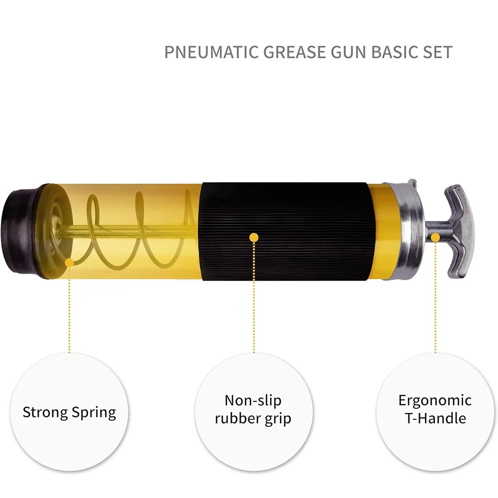 

Пневматический шприц для смазки 400CC, 6000PSI, с гибким шлангом, усиленный, для компрессора, 2 соединителя, 1 изогнутая металлическая трубка