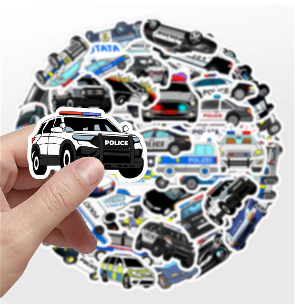 50pcs Kid Cartoon Police Car Stickers For Phone Laptop Guitar Stationery Craft Supplies Sticker Vintage Scrapbooking Material