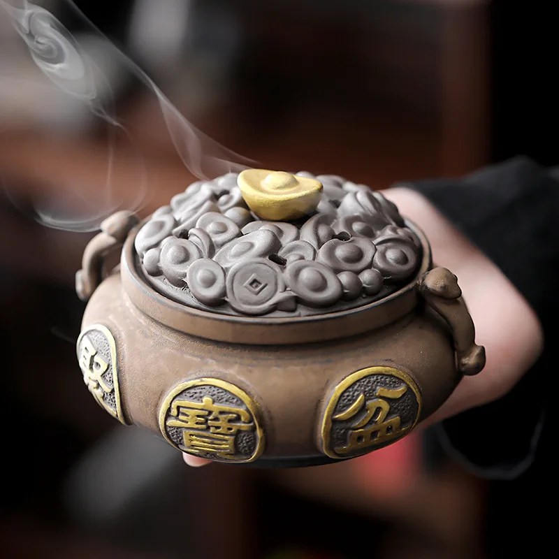 Cornucopia incense burner household ceramics attract wealth Jinbao Jucai aromatherapy burner indoor Buddhist utensils