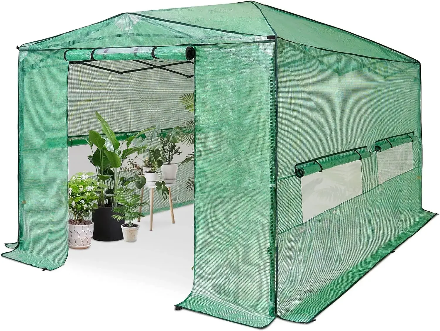 

Greenhouse Pop-up Greenhouse Indoor Outdoor Plant Gardening Canopy, 2 Roll-Up Zipper Doors and 4 Side Windows