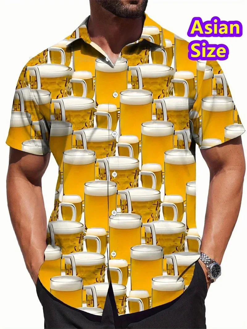 Hawaiian Shirt Man Streetwear Car Beer 3d Print Graphic Street Beach Men's Casual Short Sleeves Button-down Top