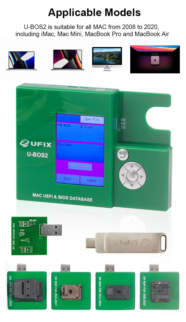 UFIX U-BOS2 /MAC UEFI & BIOS DATABASE /Four writing sockets,one unversal board one U disk ,Support mac from 2008-2020