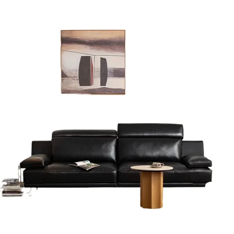 Bauhaus leather sofa living room 2025 new first layer cowhide multi-functional rotatable deformation black straight row
