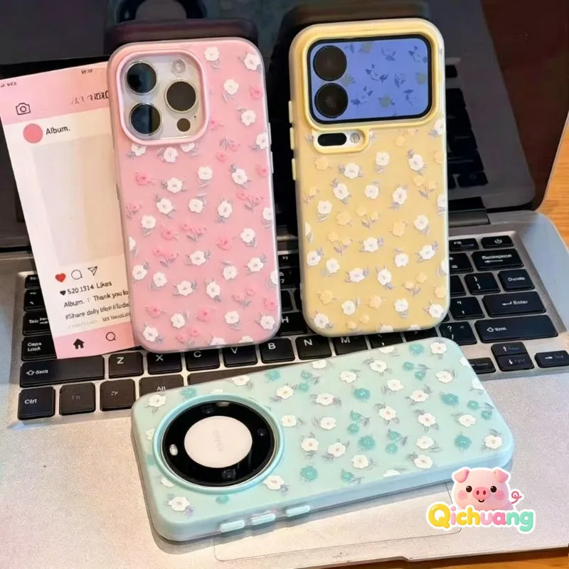 Fresh Floral 2 in1 Matte Phone Case For Samsung Galaxy S26 S25 S24 S23 Plus Ultra S20 FE Sweet Hard Matte Back Cover Casing