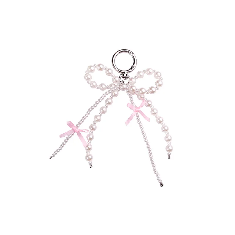 Sweet Hanging Keyrings Cute Bowknot Keychain Pearls Beaded Bag Charm Gift Decoration