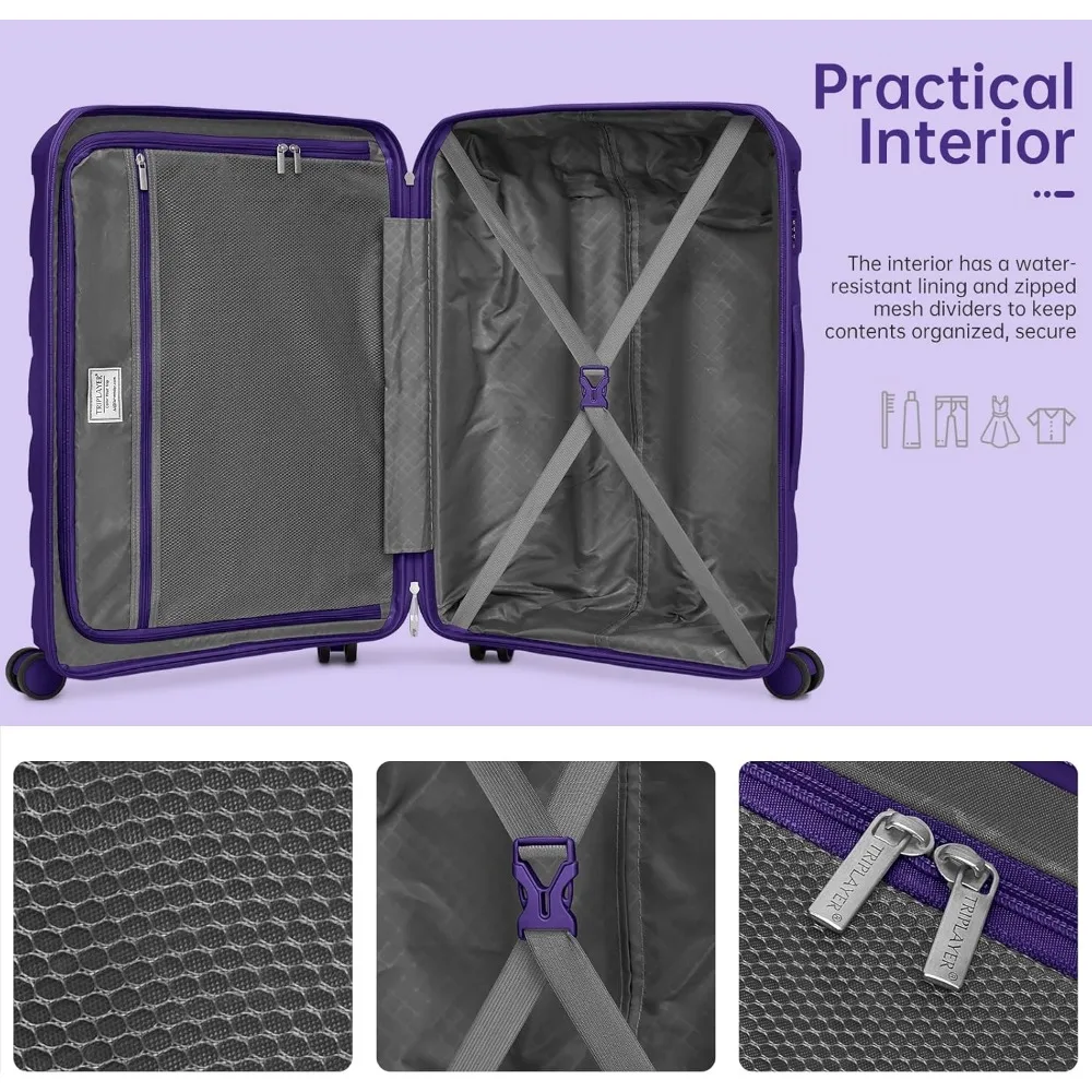 Spinner Wheels Hardshell Carry-On Luggage, 22 Inch Polypropylene Suitcase, Airline Approved, Travel Essential