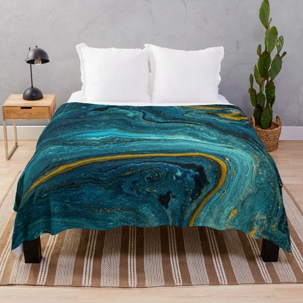 Marbled Turquoise Teal Geode Design Throw Blanket Soft Beds Picnic Blankets