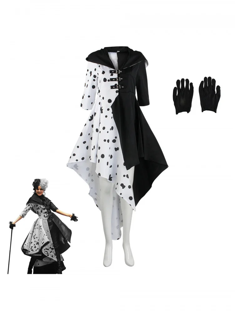 

Halloween Faithful Dog Cos Dress Black White Spot Performance Costume Cotton Material Traditional Chinese Dress for Women