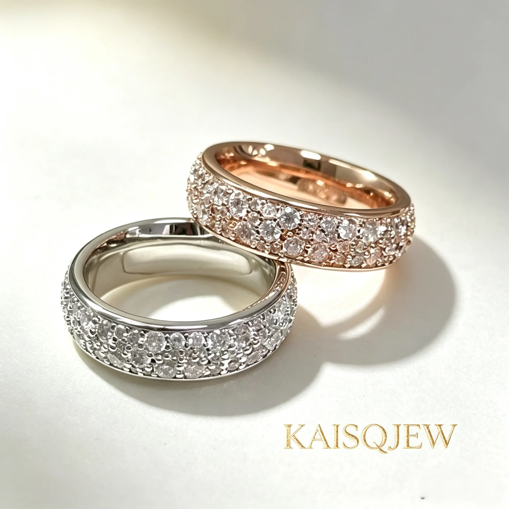 Luxury Pave Crystal Band Ring – Elegant Rose Gold & Silver Tone Stackable Wedding Jewelry for Women