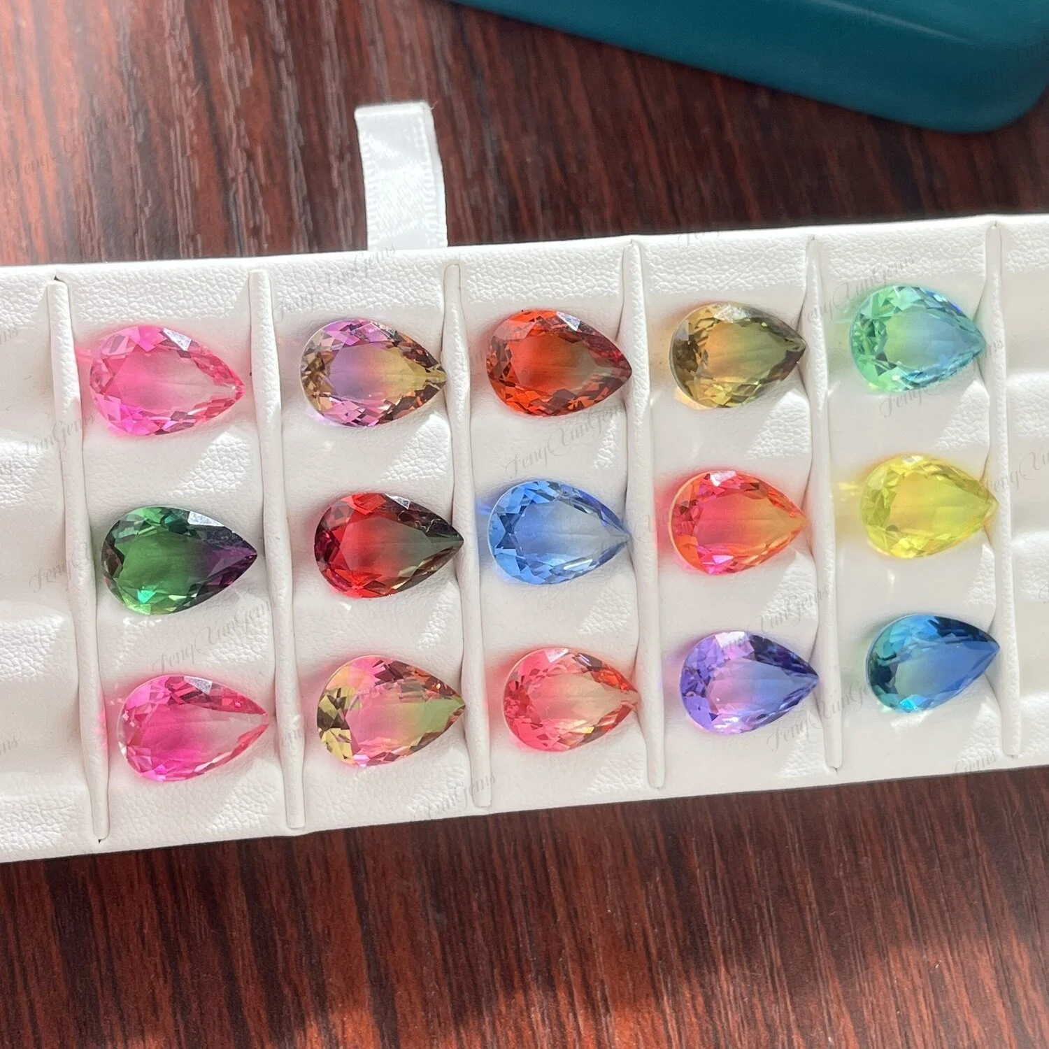 3x5~10x14mm Pear Shape Splicing Colors Gradient Synthetic Watermelon Tourmaline Stone Glass Loose Stone For DIY Jewelry Necklace