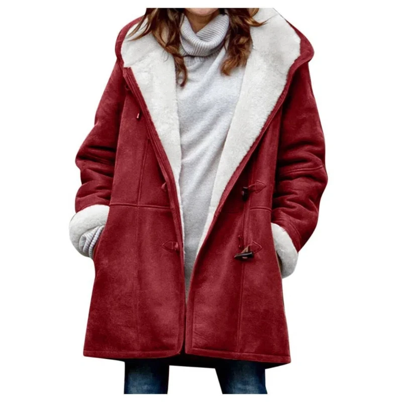 Cardigan de botão de comprimento médio para mulheres, casaco intelectual minimalista, capuz quente, monocromático, estilo harajuku, intelectual, casual, inverno