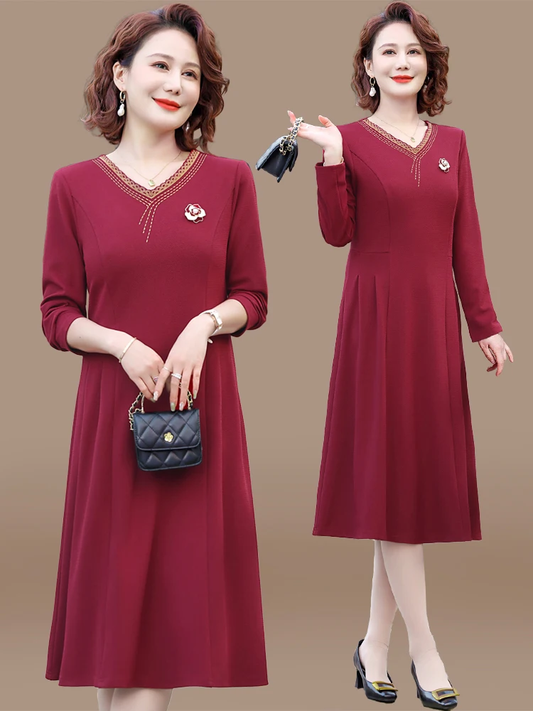 Vestido Midi Elegante para Invitadas de Boda, Primavera, Nuevo, con Hombros Descubiertos, Cuello en V, Tela de Poliéster, Ajuste Holgado, con Hombreras