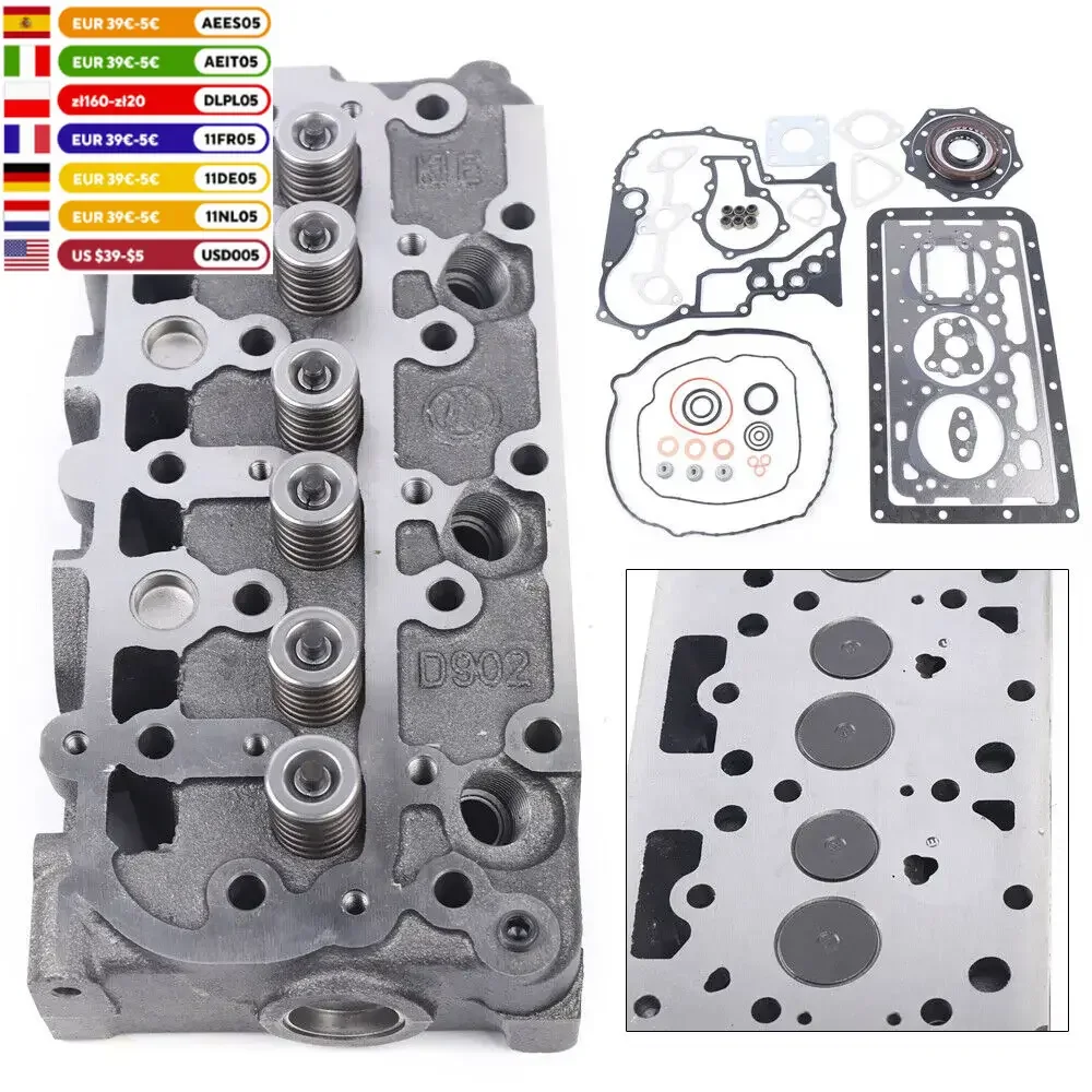 Fits Kubota D902 RTV900 Tractor Complete Cylinder Head & Valve Spring & Gasket Kit 1G962-03045  1G90-03040