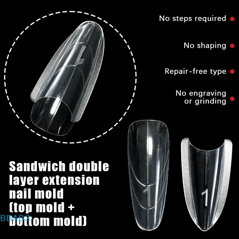【B】Sandwich Dual Nail Forms 240pcs 15size Extensions-Dual Forms Doodskist Amandel Nagel Forms Top Mold Bottom Mold