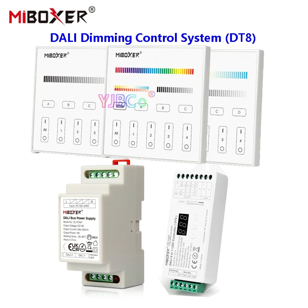 

MiBoxer DC12V 24V 5 IN 1 LED Controller DL-X Dimmer DALI DT8 RGBW RGB +CCT Touch Panel DALI Bus Power Supply (DIN Rail) DL-POW1