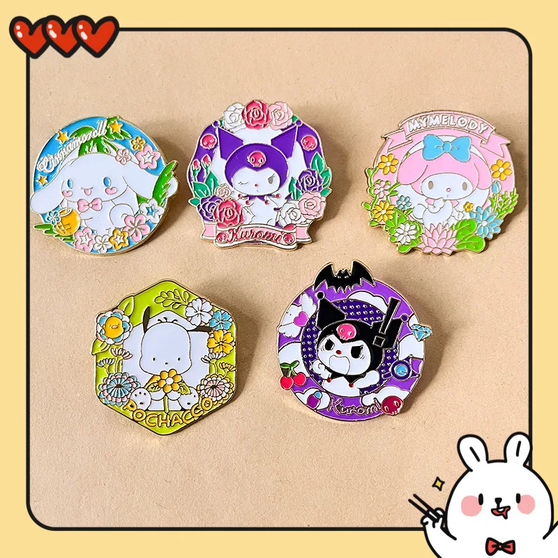 

Sanrio Hello Kitty Brooch Action Anime Figures Cinnamoroll Melody Metal Cute Bag Clothes Backpacks Ornaments Childrens Gifts