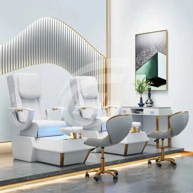 Luxury Beauty White Salon Chairs Salon Furniture Salon Foot Spa Throne Chair Modern Manicure Electric Massage Pedicure Chairs