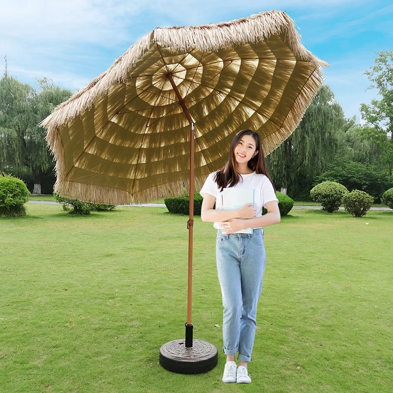 Parapluie de paille de chaume pliant, parasol extérieur, plage, zone scénique de villa