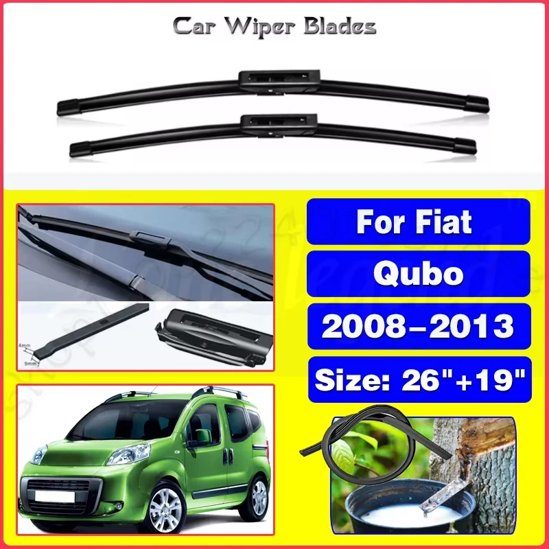 

For FIAT Qubo 2008-2013 Windshield Rubber Silicon Refill Front Window Wiper 26"+19" LHD Auto Accessorie Silent upgrade version
