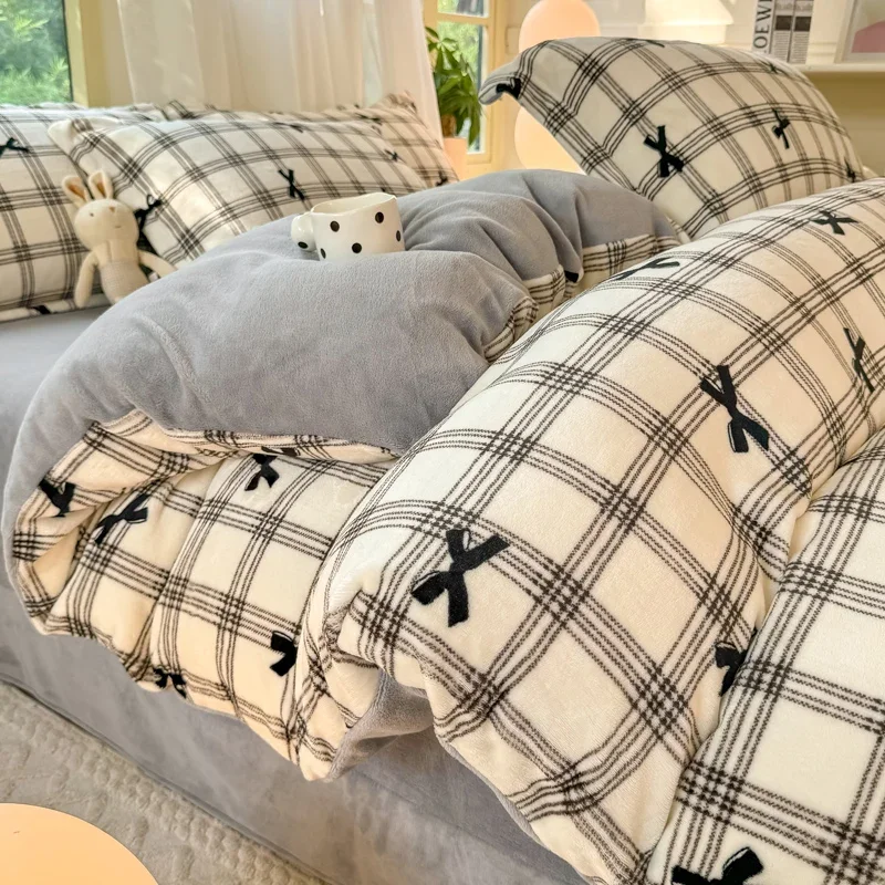 

2024 Small Fresh Milk Falai Plush Single Item Quilt Cover Printed Plaid Thickened Warm Duvet Cover 180x220 200x230 220x240