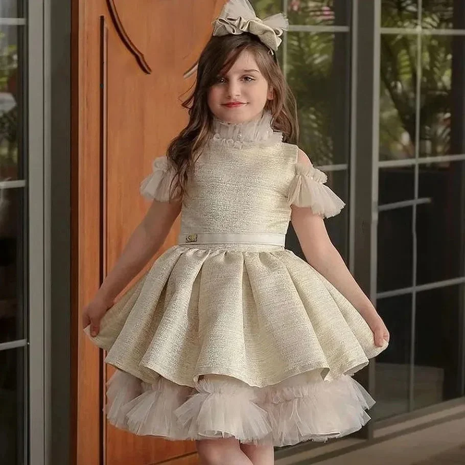 

Flower Girl Dresses Lovely Flower Girl Dresses For Wedding High-Neck Ruffles Knee Length First Communion Kids Birthday Party Gow