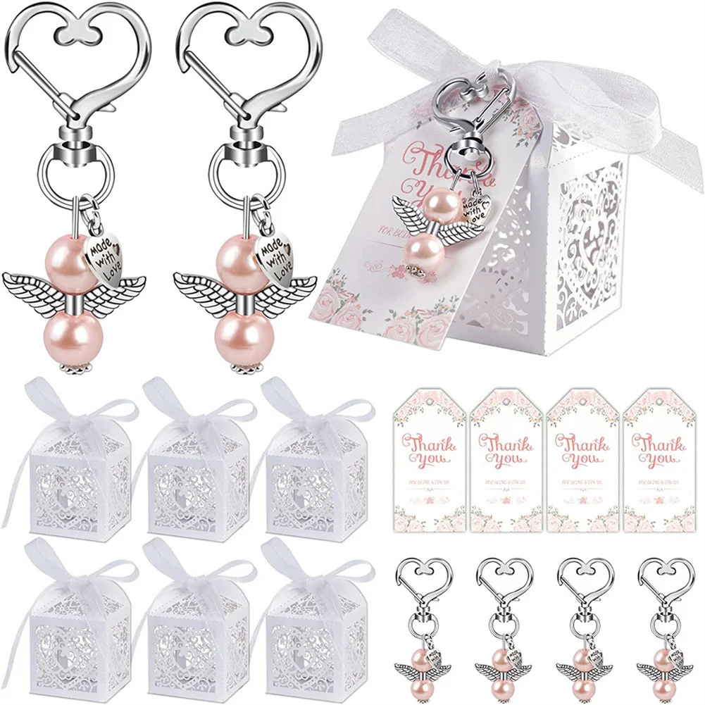 24pcs Angel Keychains Set With Thank You Tags Birthday Party Supplies Gift For Guest Boy Girls Shower Wedding Party Favors