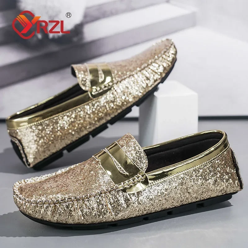 YRZL Loafers Men Handmade Artificial Leather Loafers for Men Casual Driving Shoes Comfortable Lazy Gold Luxury Men Loafer Shoes