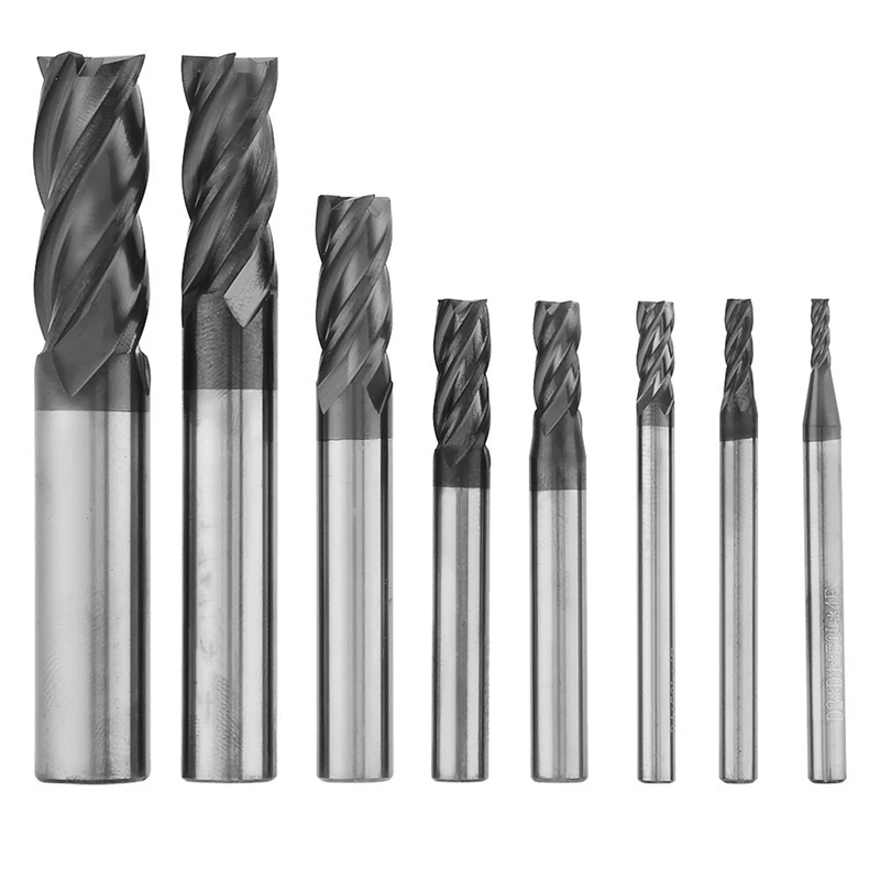 24Pcs 2-12Mm Carbide End Mill 4 Flutes End Mill Set Milling Cutter Tool Kit CNC Carbide Milling Cutter Spiral Bits