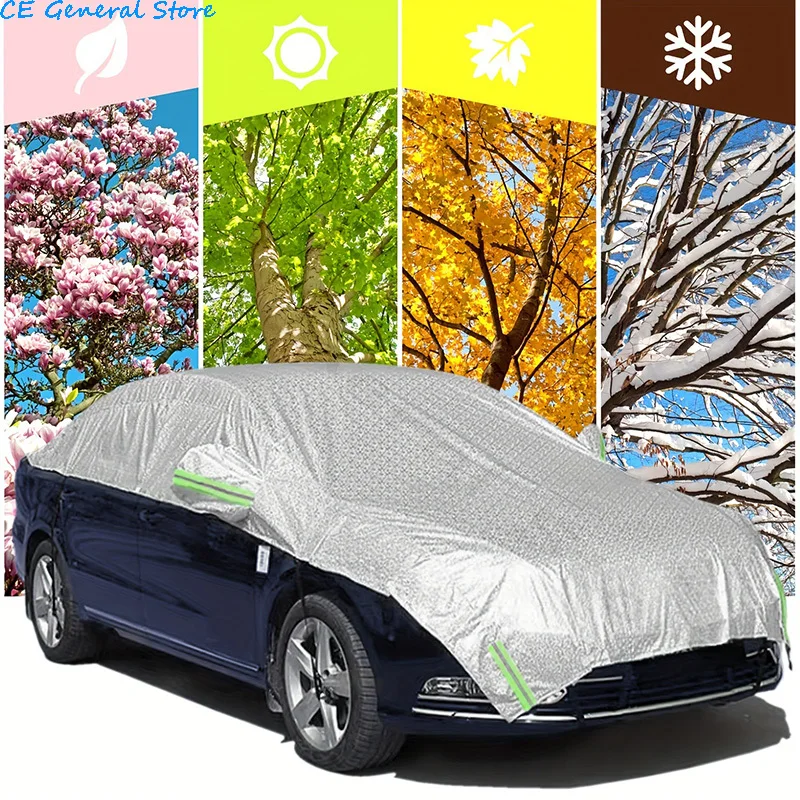 Car Sun Shade Half Cover Winter Snow Covers Auto Thicken Breathable Waterproof Snowproof Cover Car Aluminum Film Protector Cover