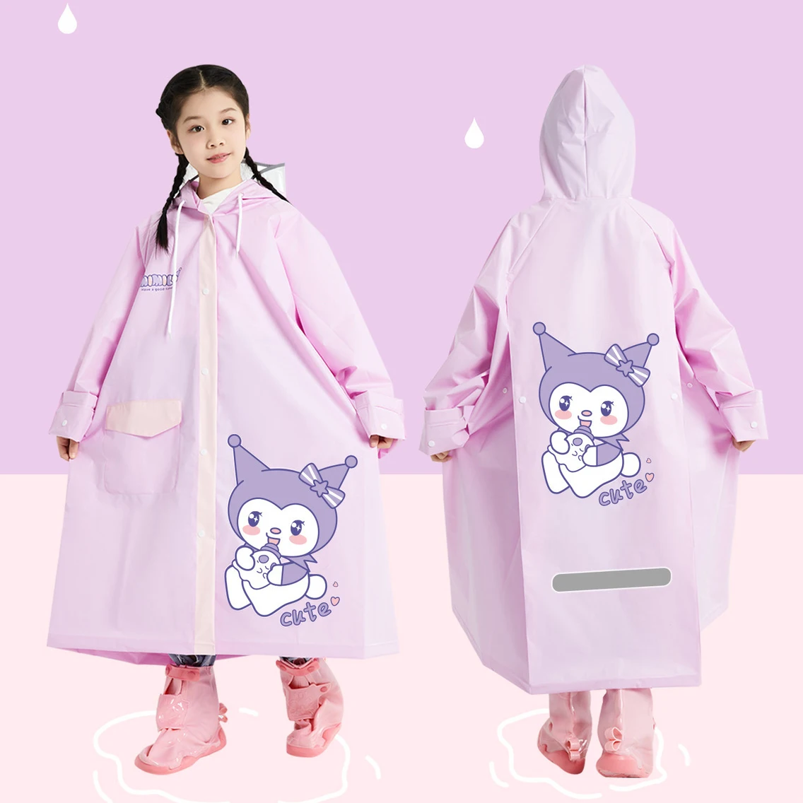 Sanrio Kuromi EVA Children's Raincoat Kindergarten Children's Schoolbag Position Waterproof Raincoat Cartoon pupils' poncho