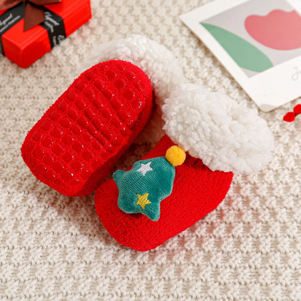 

Warm Lamb wool Christmas Baby Socks Soft Anti Slip Newborn Floor Sock Thicken Middle Tube New Year Toddler Socks 0-3 Years