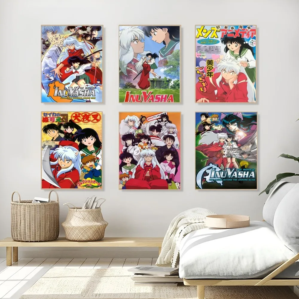 1PC Anime InuYasha Poster Self-adhesive Art Waterproof Paper Sticker Coffee House Bar Room Wall Decor