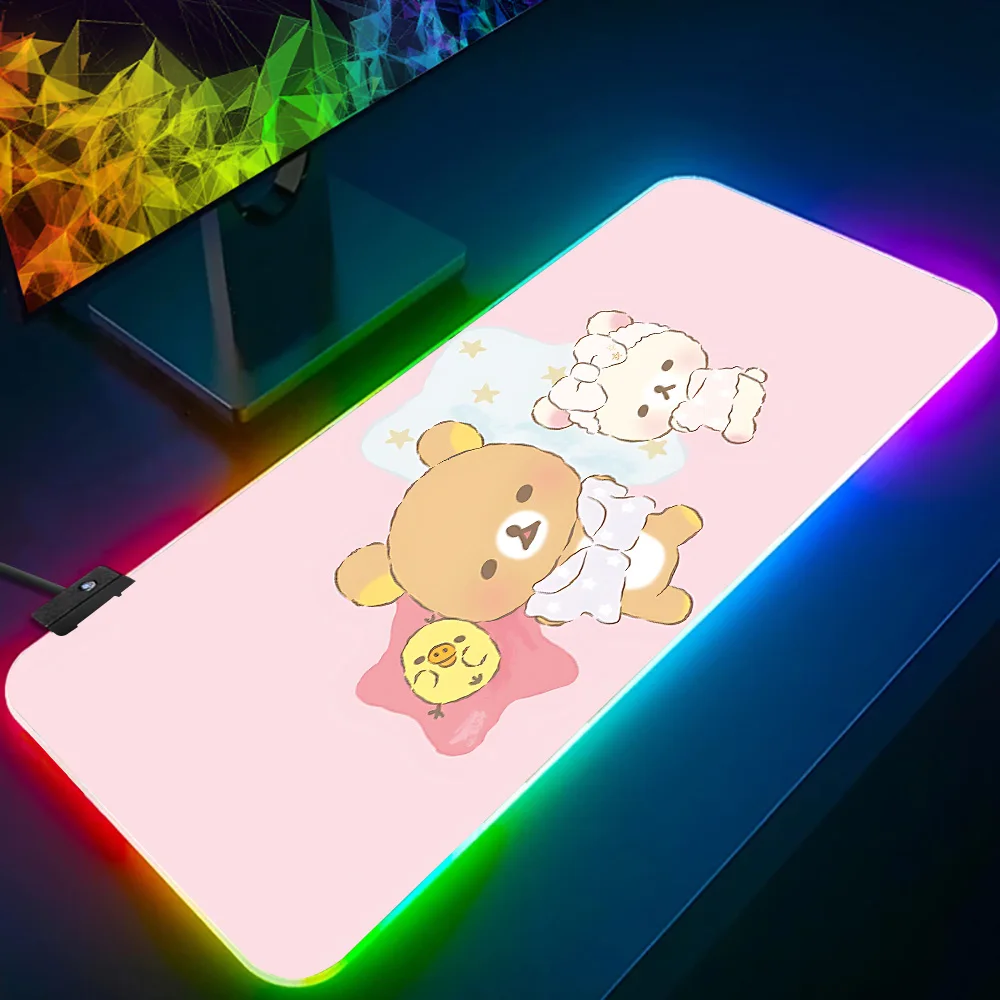 Cute Japan SAN-X Rilakkuma  RGB Pc Gamer Keyboard Mouse Pad Mousepad LED Glowing Mouse Mats Rubber Gaming Computer Mausepad