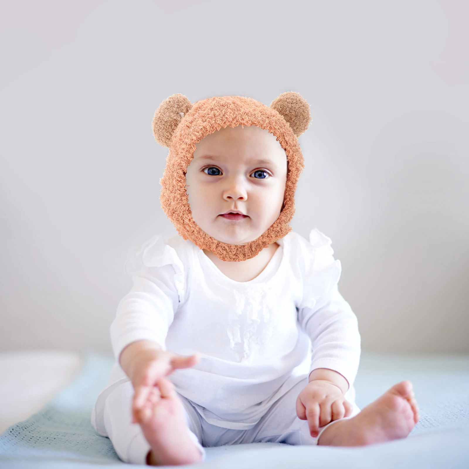

Warm Beanie Hat Toddler Earmuff Soft Knit Double Ball Design Newborn Winter Cap Lightweight Hospital Use Infant Beanies For