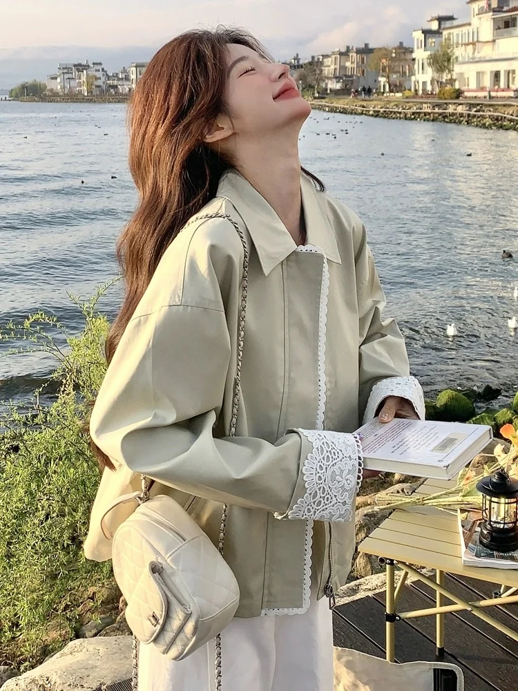 

Women'S Demi-Season jackets Patches Clothes Distressed Embroidery Denim Premium Season Big Size Long-Sleeved Stand-Up Collar