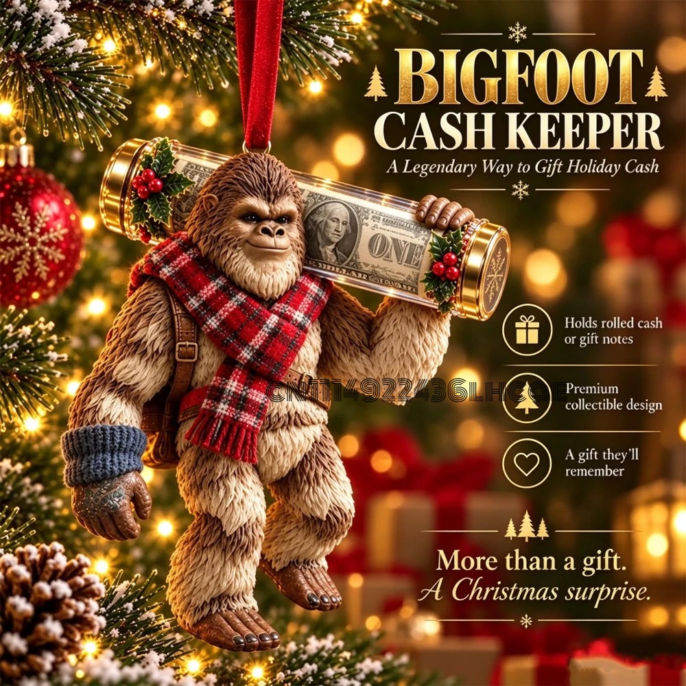 3D Bigfoot Christmas Cash Gift Ornament,Bigfoot Cash Keeper Christmas Ornament, Sasquatch Resin Tree Ornament