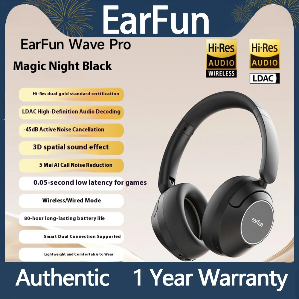 سماعات Earfun Wave Pro / Wave Life اللاسلكية بتقنية البلوتوث، تقليل الضوضاء النشطة، شهادة مزدوجة عالية الدقة بمعايير ذهبية