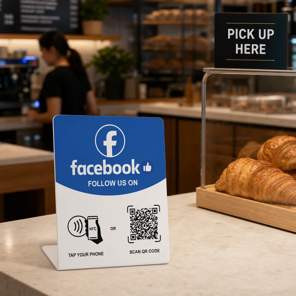 1pc Large NFC Countertop Display Stand Facebook Google Review Tap and QR Options Business Review and Social Media Sign for Cafe