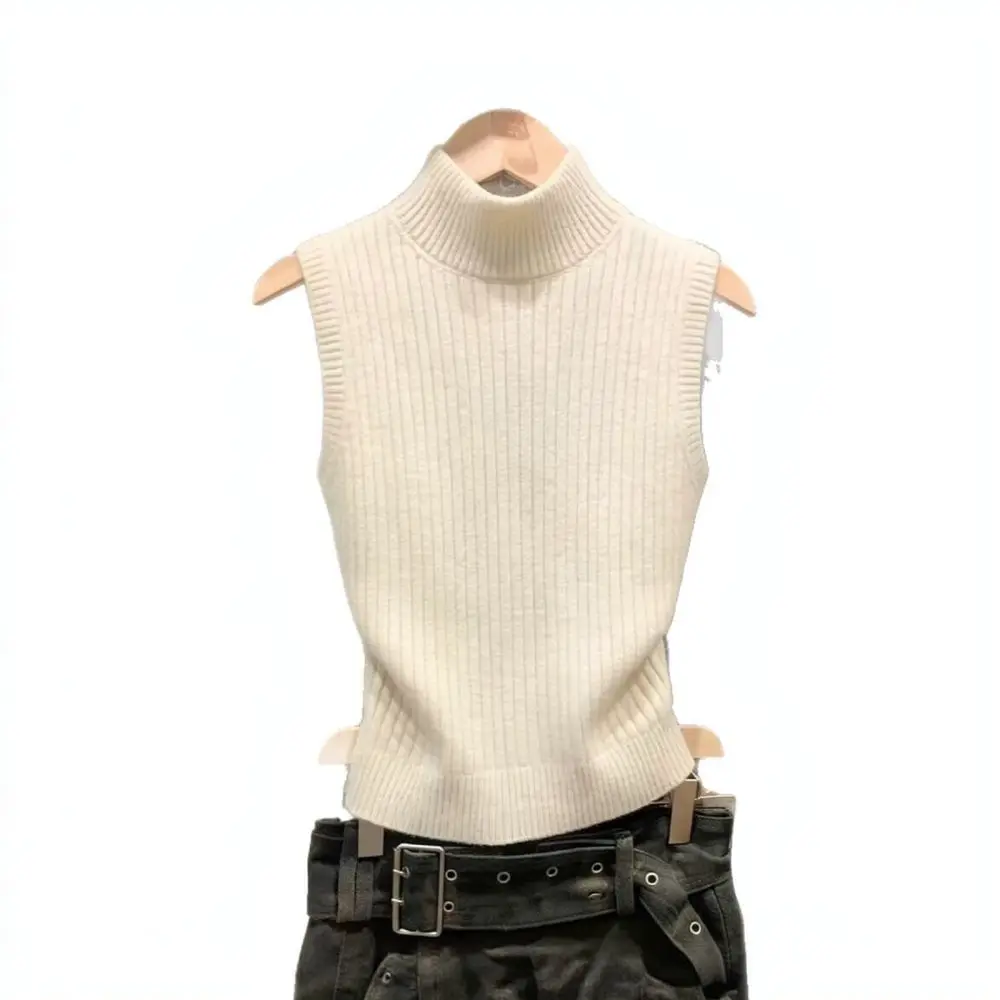 Sleeveless Knitted Tank Top Womens Mock Neck Slim Fit Summer Vest Casual Basic Pullover Elegant Office Chic Layering