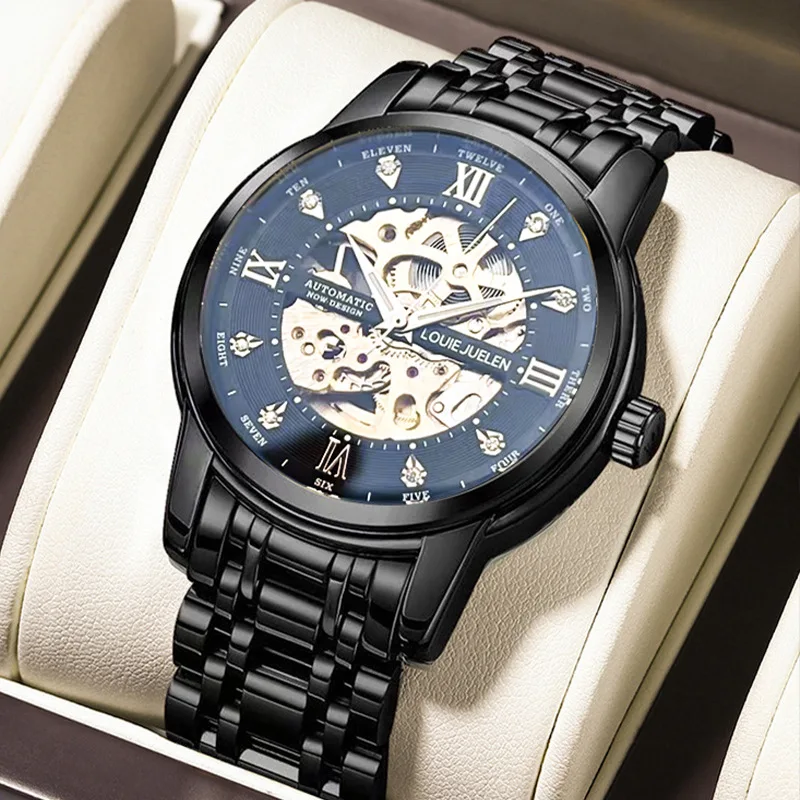 

BELUSHI Top Brand Mens Watches Mechanical Luxury Transparent Skeleton Luminous Wristwatch Male Fashion Stainless Steel Clock New