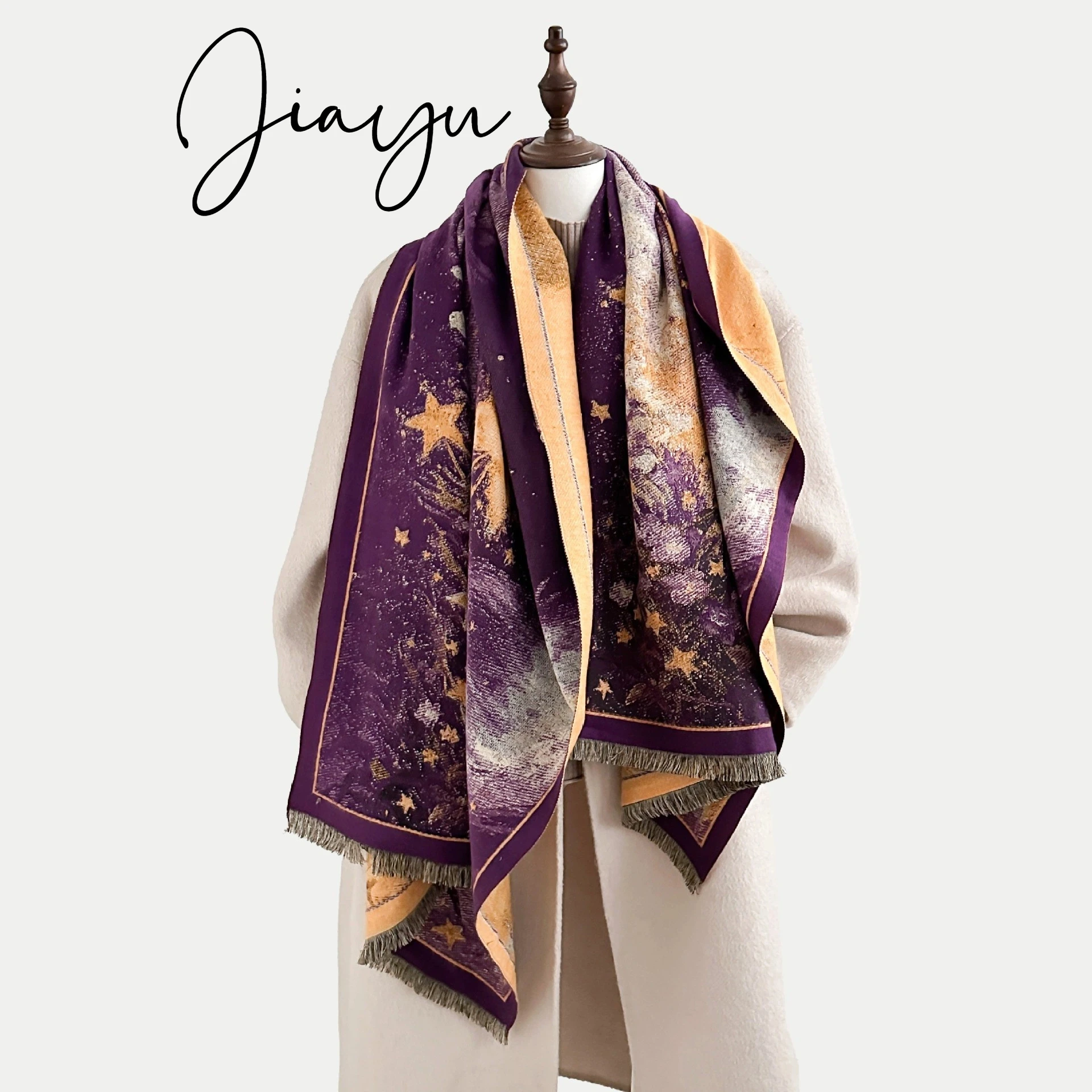 JIAYU 2025, зима-весна-осень, шарфы, женские платки, женский шарф со звездой, имитация кашемира, пашмины, шаль, глушитель, палантин JIAYU 2025, зима-весна-осень, шарфы, женские платки, женский шарф со звездой, имитация кашемира, пашмины, шаль, глушитель, палантин