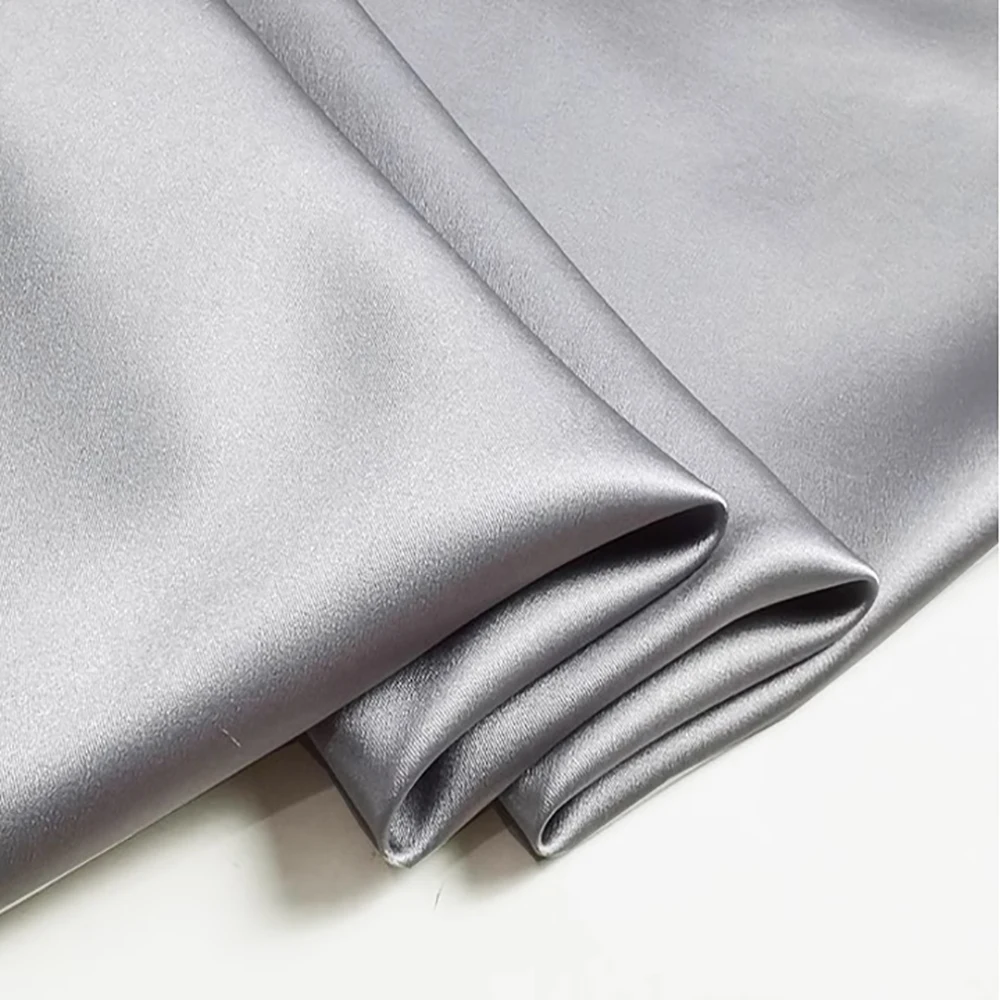 Natural Silk Stretch Satin140cm width 19momme Lycra Silk Fabric Shirt Evening Dress Sewing Material Silver