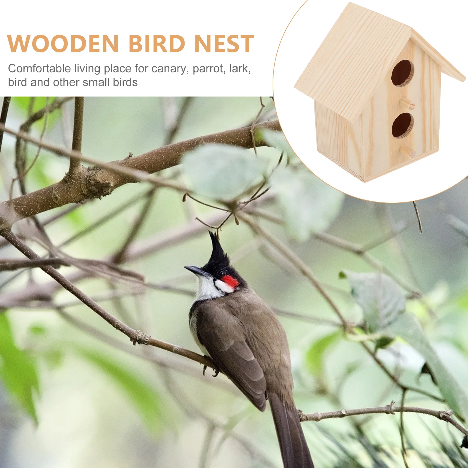 

2Pcs Wooden Bird Nest House Durable Safe Nature Craft Parrot Breeding Box Bird Cage Accessory Pet Supplies Incubation Case Small
