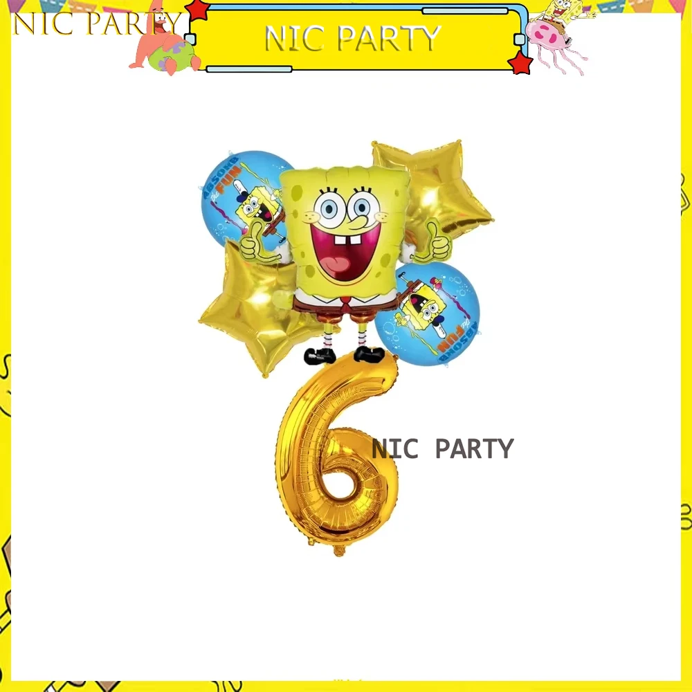 Sponge-Bobs Theme Cartoon Birthday Balloon Party Decoration Plate Cups Napkin Topper Tablecloth Kids Birthday Banner Baby Shower view 5