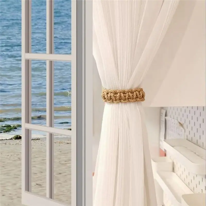 [NEW!A93G】 4 PCS Braided Curtain Tiebacks For Drapes, Rustic Curtain Holdbacks As Shown Jute Cotton For Sheer/Light Weight Drape