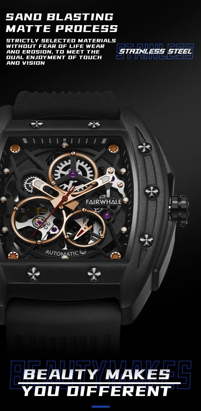 Jam Tangan Mekanis Otomatis 2025 untuk Pria Jam Tangan Pria Skeleton Tourbillon Jam Tangan Hitam Bermerek Mewah Tali Karet Pria